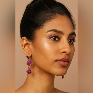 M&S Synthetic raw purple amethyst stones plated gold finish,weighted earrings